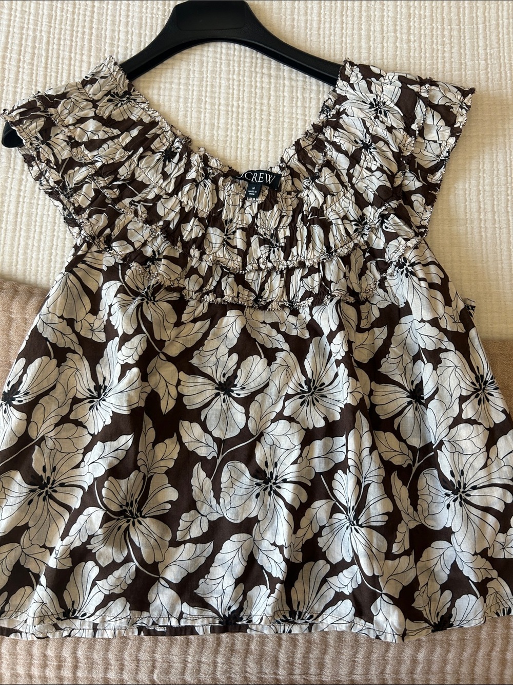 J. Crew Brown Floral Smocked Camisole with Cream Flowers